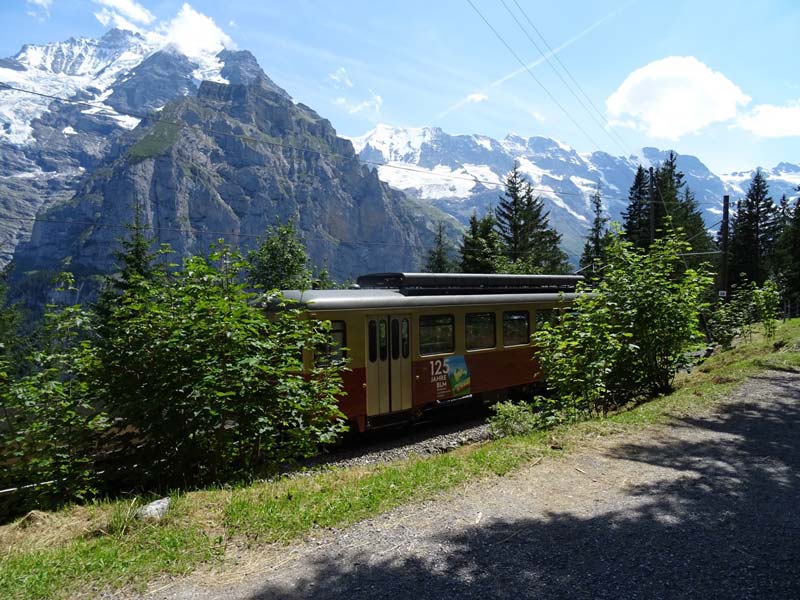 Train on Grutschalp to Murren railway line