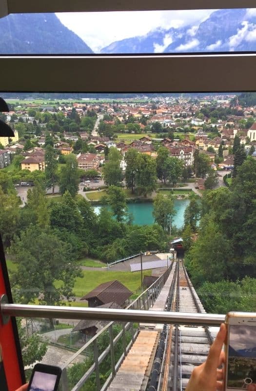 View over Interlaken and Aare River from the Harderbahn funicular at Harder Kulm