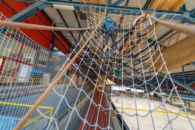 Climber on ropes in Indoor Rope Park, Grindelwald