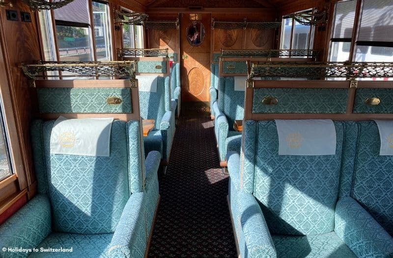 Interior of 1st class coach on the GoldenPass Belle Epoque train