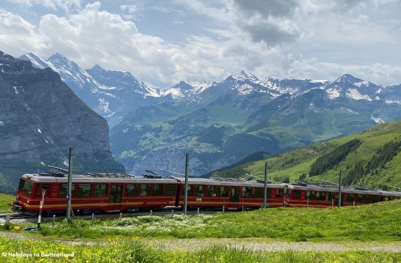 Jungfraubahn train with the Bernese Alps in the background