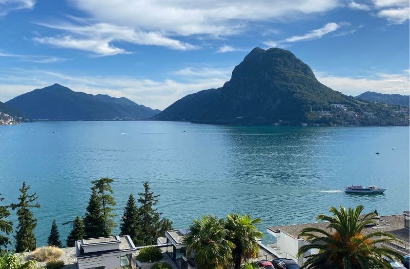 Boat cruising on Lake Lugano Switzerland