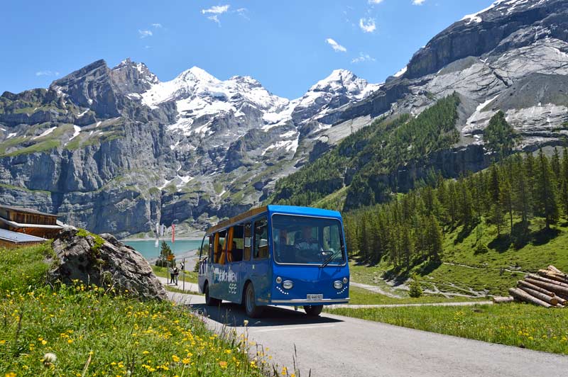 Electric shuttle bus at Oeschinen Lake, Switzerland