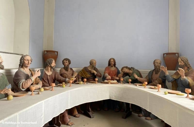 Life-size statues replicating The Last Supper on display at Madonna del Sasso.