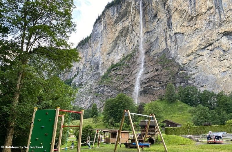 Lauterbrunnen playground with a view to Staubbach Falls