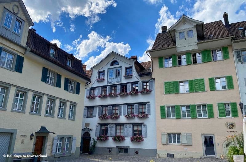 Historic buildings surround a square in Lichtensteig Switzerland