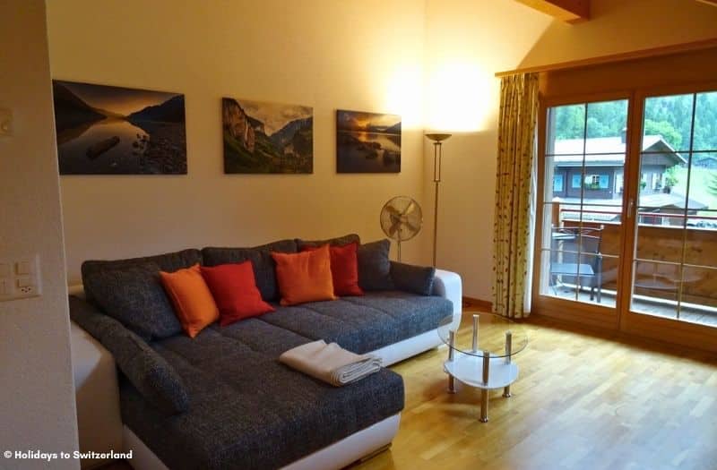 Living room in an apartment in Lauterbrunnen Switzerland