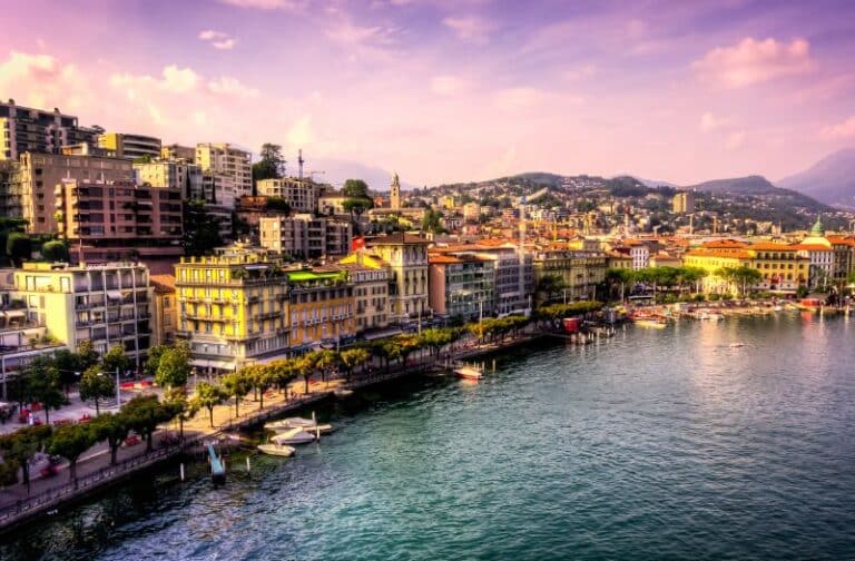 Lugano lakefront and city skyline