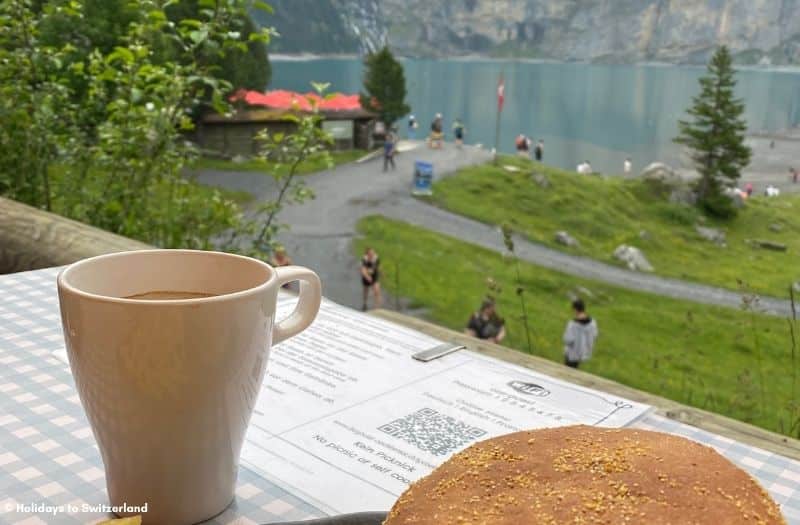 View over Oeschinensee from Berghotel Restaurant