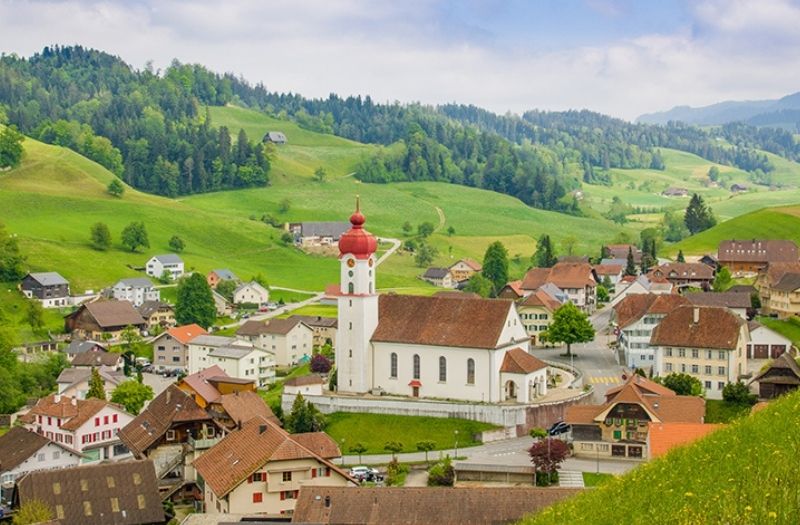 Aerial view of the village of Luthern in Switzerland