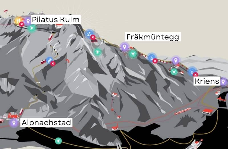 Map of Mt. Pilatus and its various stations