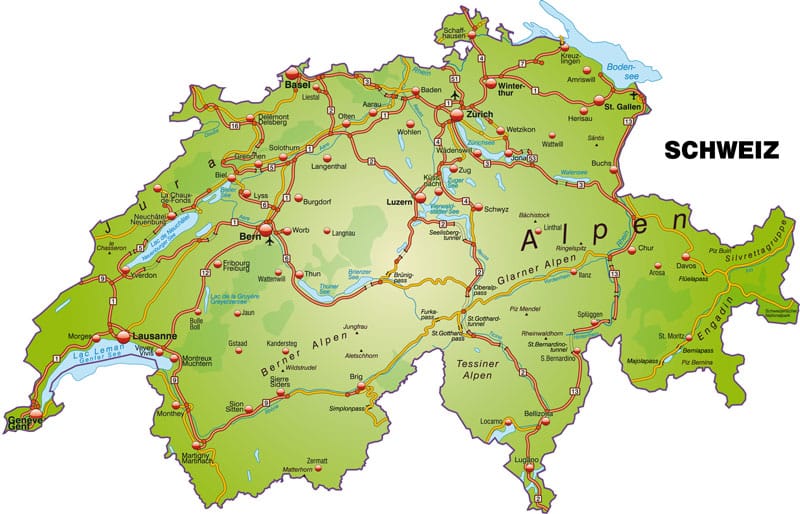 Map of Swiss motorways