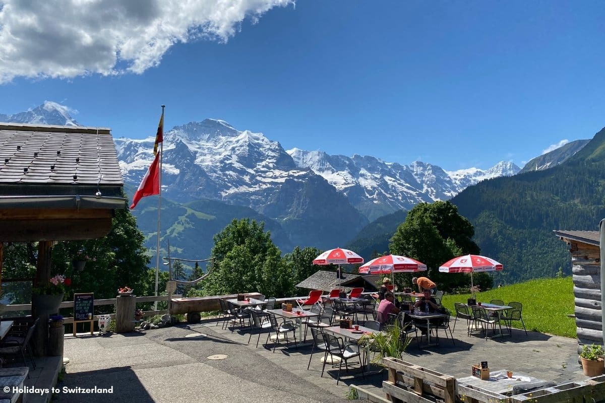 Mountain restaurant at Sulwald with view of the Alps