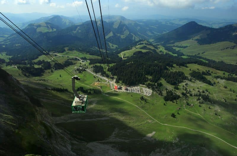 Mount Santis cable car with mountain views.