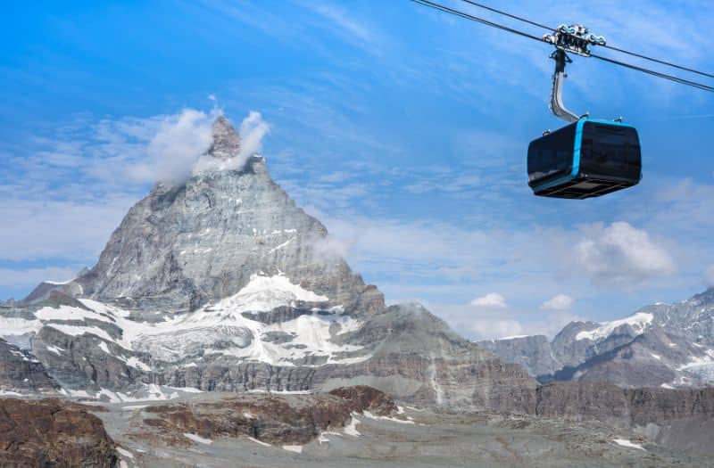 New cable car to Matterhorn glacier paradise with Matterhorn in background, Zermatt, Switzerland