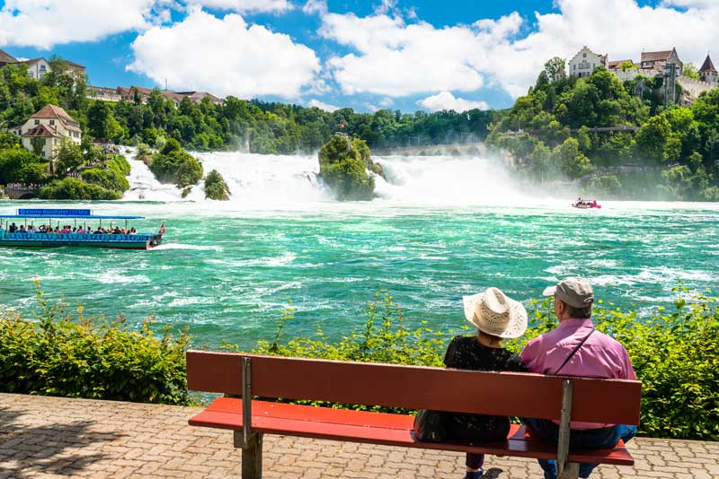 Couple overlooking Rhine Falls, Switzerland