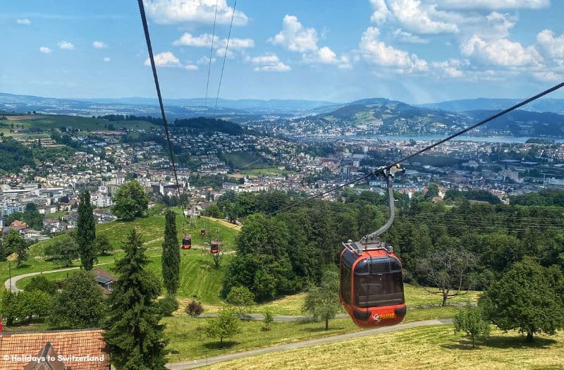 Panorama gondola cabins travelling between Kriens and Frakmuntegg enroute to Mt. Pilatus.