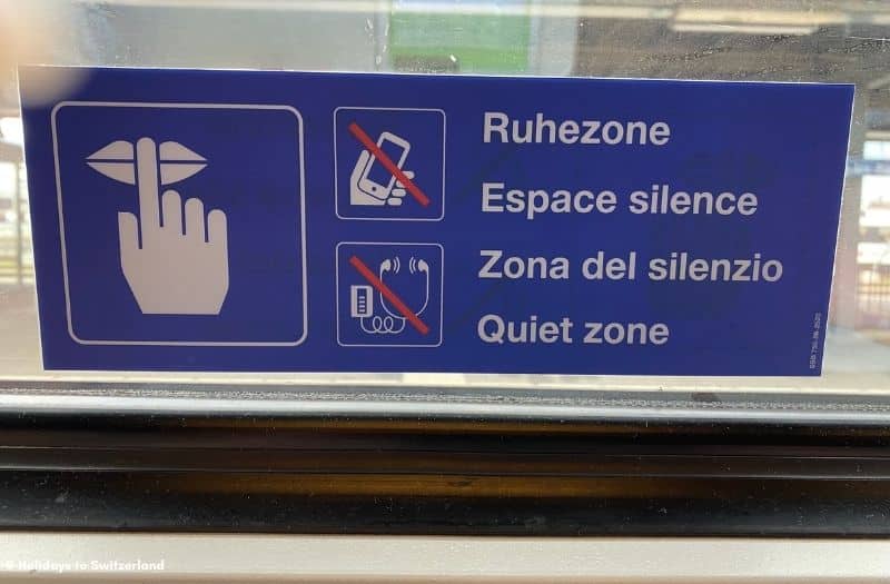 Quiet zone sign on a Swiss train