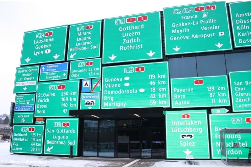 Display of road signs at Swiss Museum of Transport in Lucerne