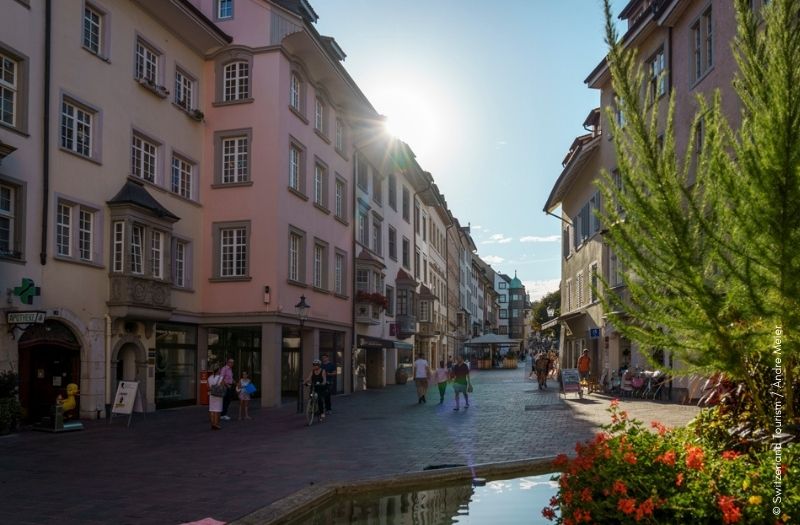 The Old Town of the city of Schaffhausen in the Swiss canton of Schaffhausen near Germany.