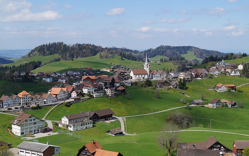 Aerial view of Schwellbrunn Switzerland