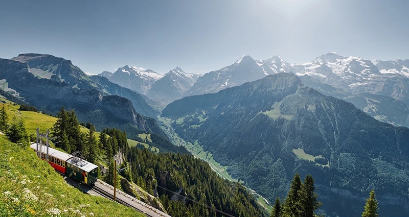 Schynige Platte train with Eiger Monch and Jungfrau views