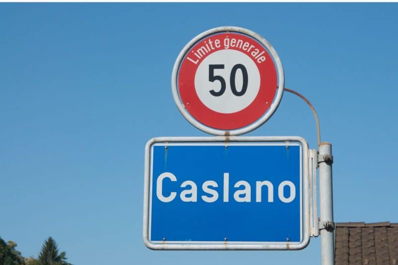 A 50km per hour speed limit sign in Caslano Switzerland