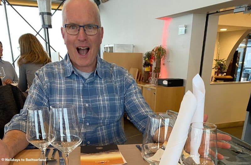 A man at the Mt. Stanserhorn revolving restaurant