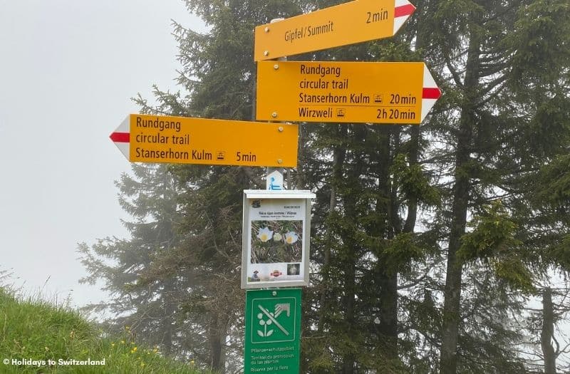 Hiking trail signs at Mt. Stanserhorn