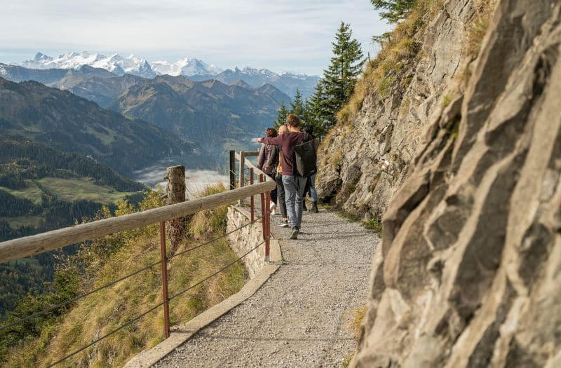 Visitors walk along the Panorama Trail at Mt. Stanserhorn.