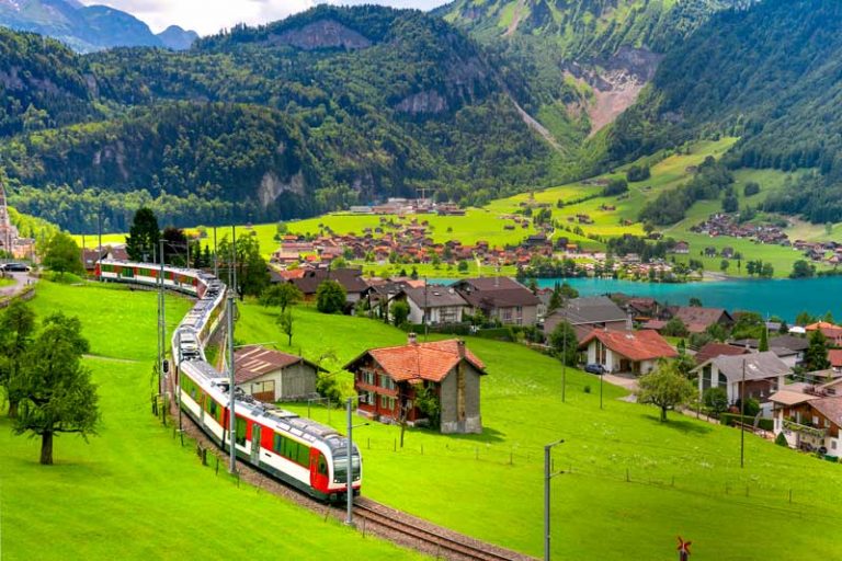 Luzern Interlaken Express beside Lake Lungern