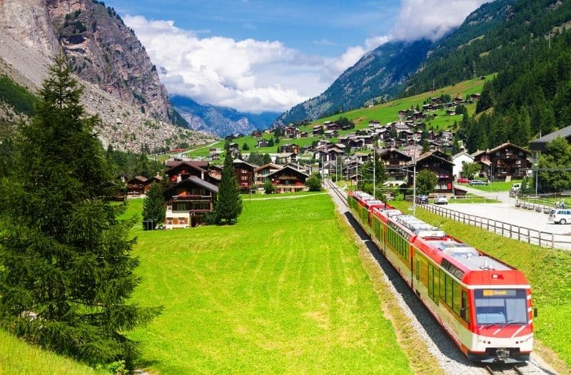 Swiss train travelling to Zermatt