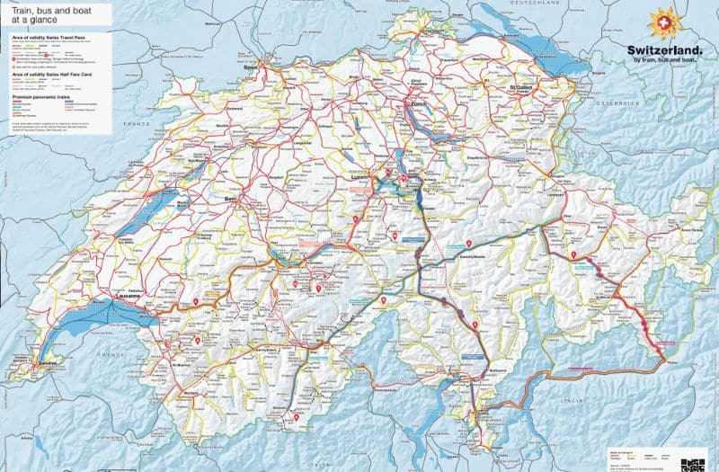 Map showing the area of validity for the Swiss Travel Pass for 2024