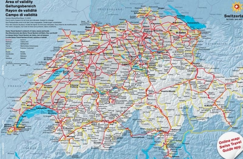 Map showing Swiss Travel Pass area of validity