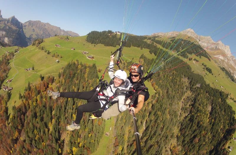 Tandem paragliders near Engelberg, central Switzerland