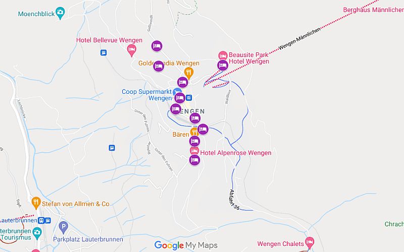 Map of hotels in Wengen, Switzerland