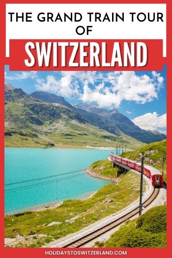 The Bernina Express beside Lago Bianco in Switzerland