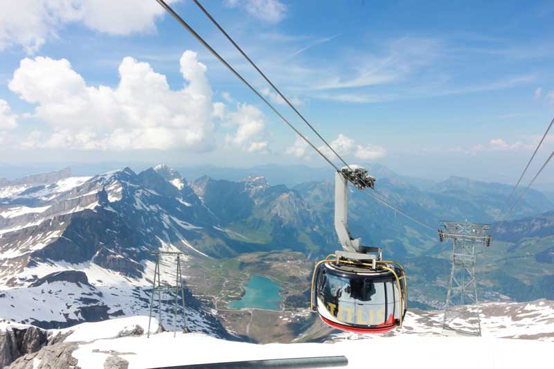 Titlis Rotair cable car high above the Alps.