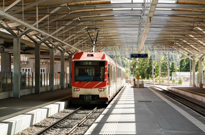 Train at Visp station in Switzerland