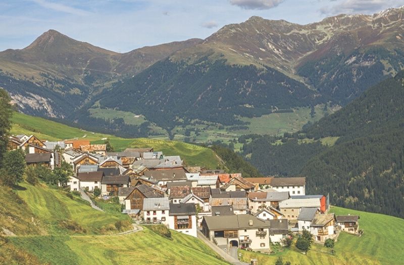 View over Tschlin Graubunden Switzerland