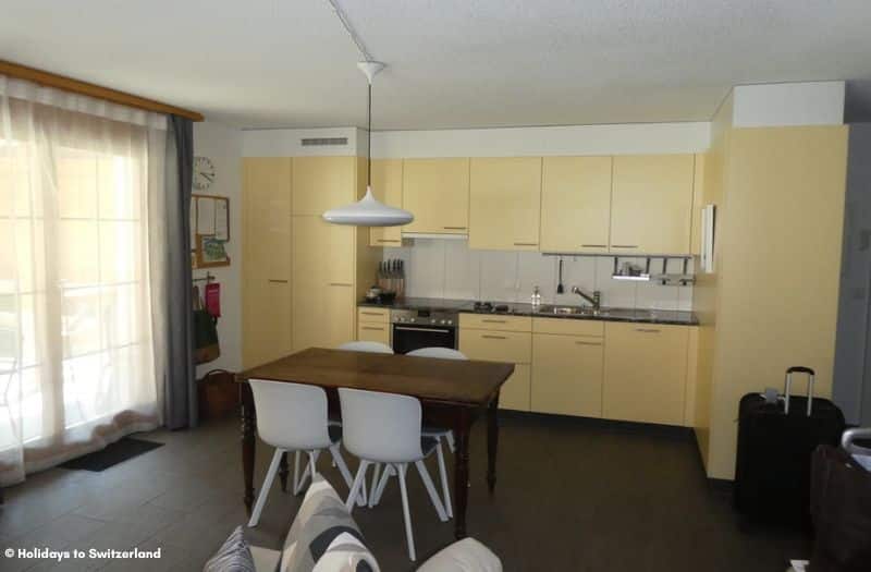 Kitchen and dining area in vacation rental in Lauterbrunnen, Switzerland