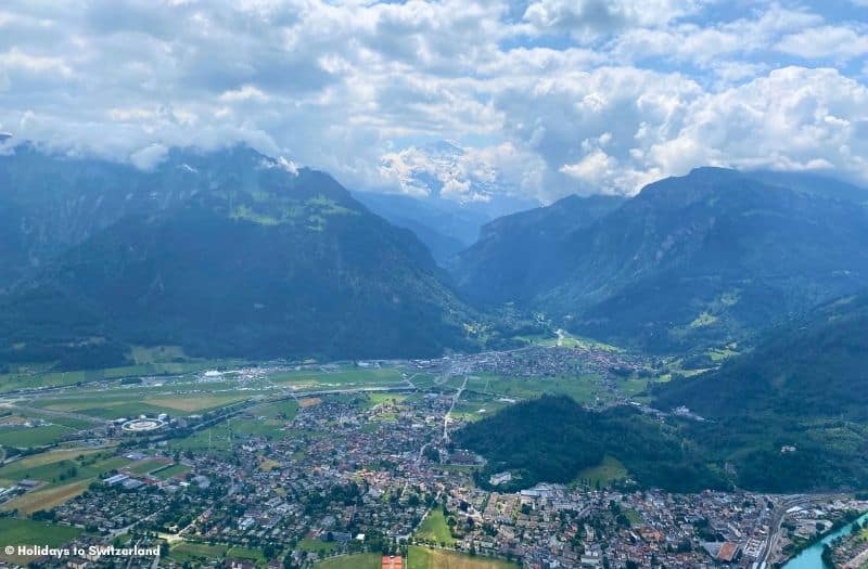 View to the cloud covered Bernese Alps and the Lauterbrunnen Valley from Harder Kulm.