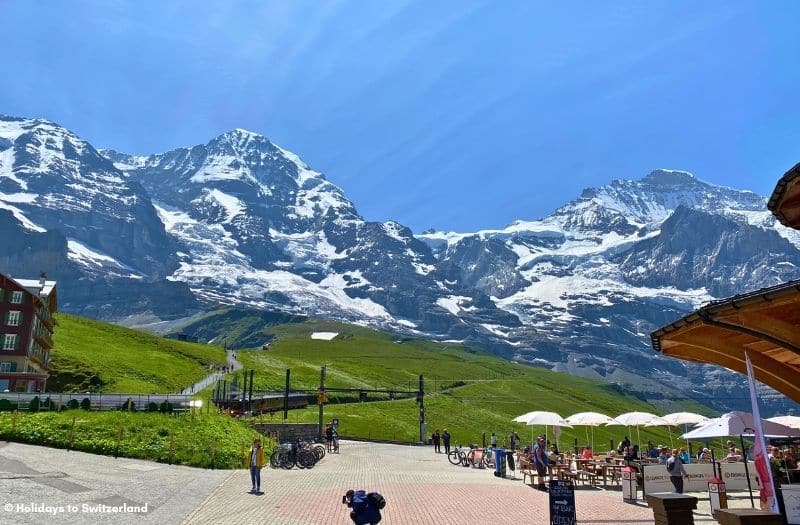 View of Eiger Monch and Jungfrau from Kleine Scheidegg station