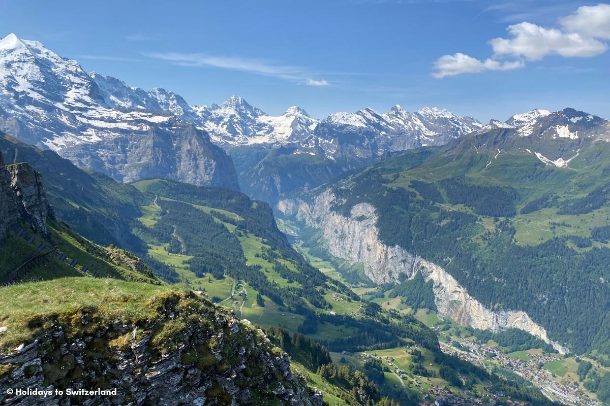 View of Swiss Alps and Lauterbrunnen Valley from Mt. Mannlichen