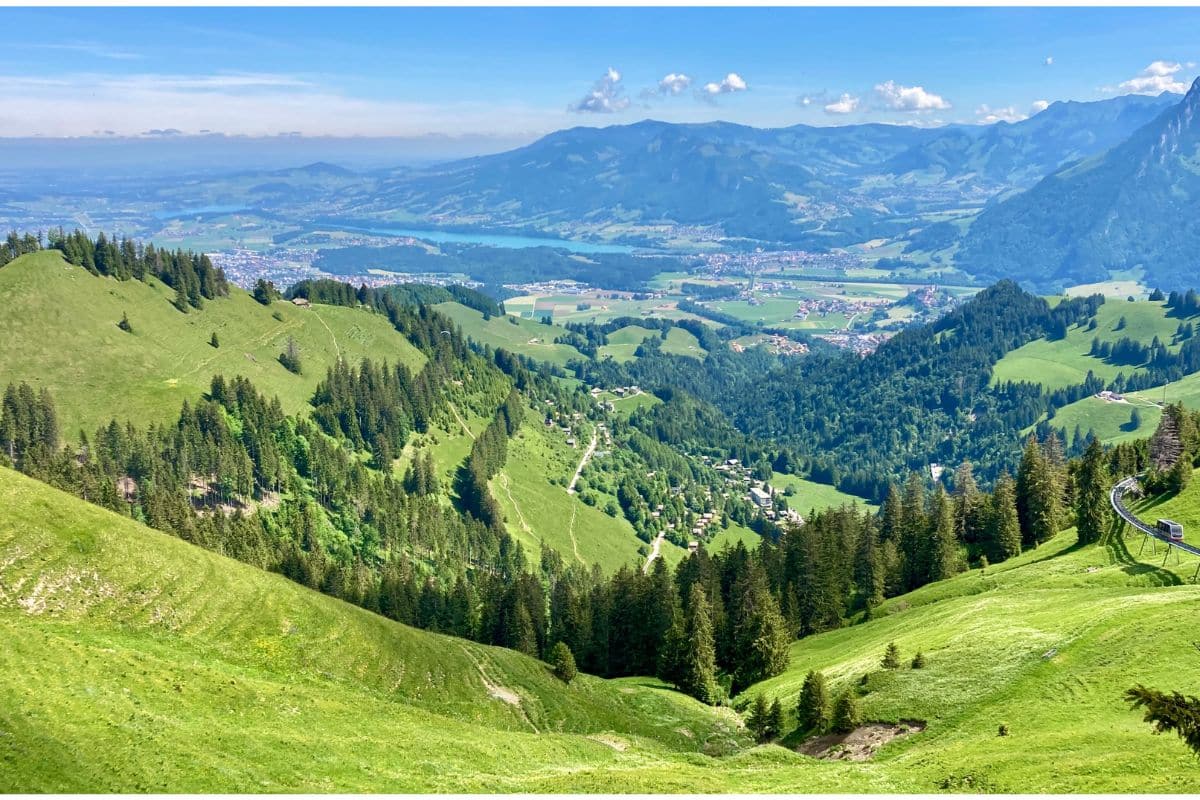 View from Moleson mountain near Gruyeres in Switzerland