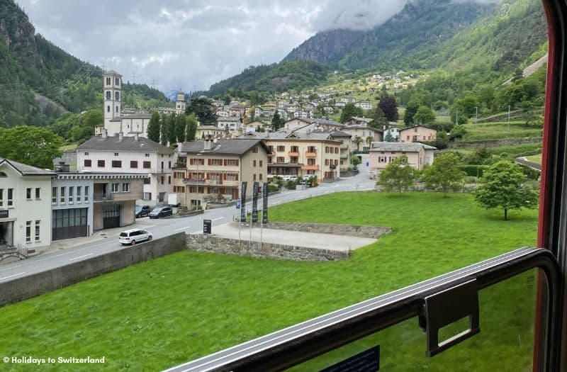 View of Brusio from Rhaetian Railways regional train