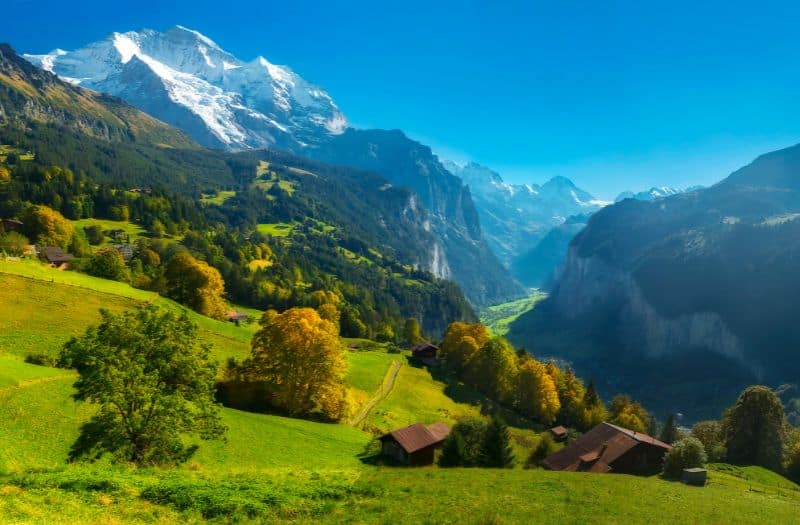 View of Lauterbrunnen valley in autumn