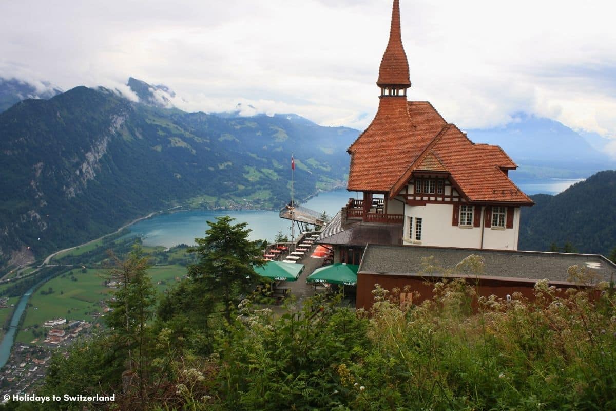 View of restaurant and Lake Thun from Harder Kulm