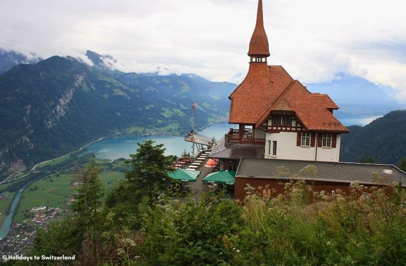 View of restaurant and Lake Thun from Harder Kulm