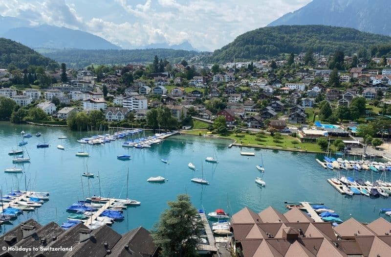 View of Spiez and harbour from the tower of Spiez castle